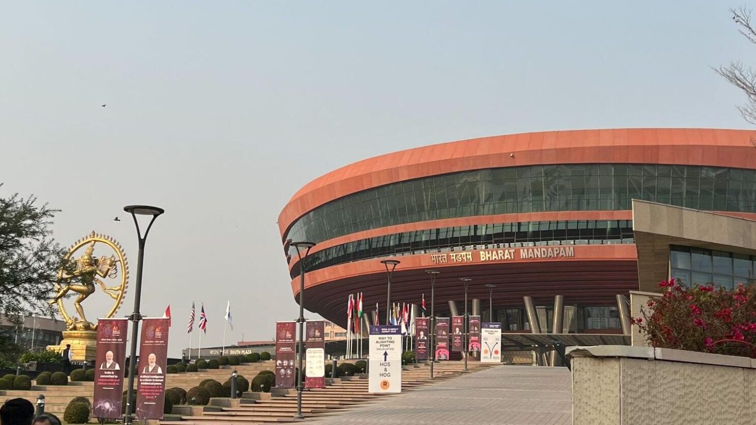 Bharat Mandapam venue exterior at the India AI Impact Summit