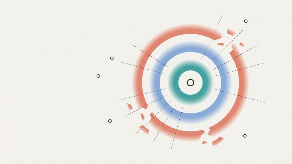 Concentric protective rings with the outermost ring broken into fragments — illustration of PETs as the missing layer in U.S. critical-infrastructure AI security